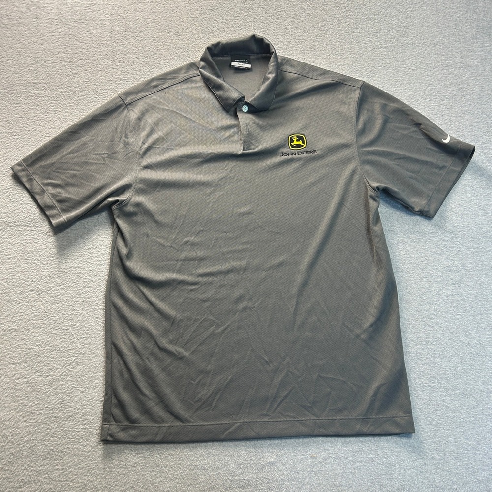 Nike Golf Dri-FIT Polo Shirt Mens Medium Gray John Deere Performance Swoosh Logo